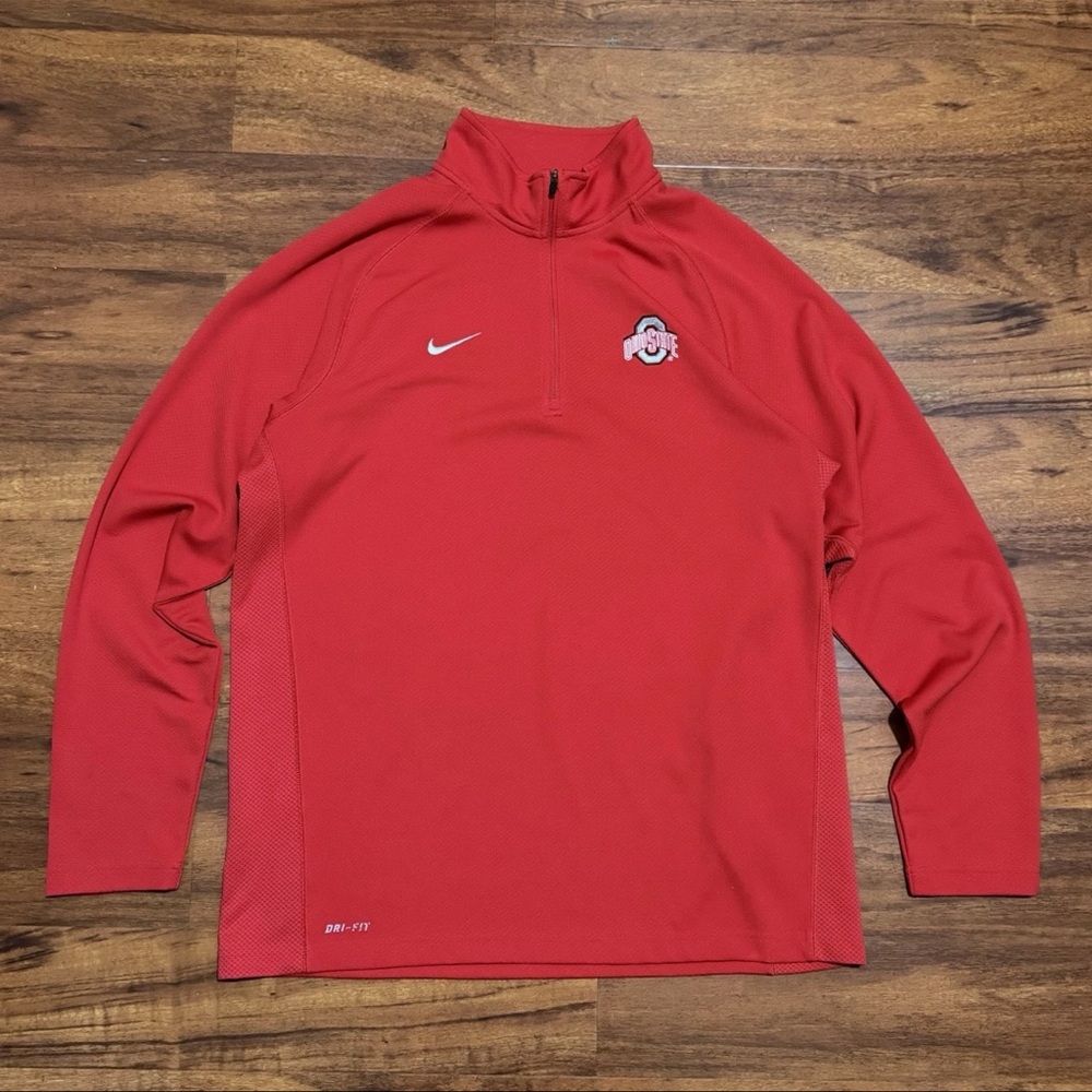 Nike‎ Ohio State Buckeyes Jacket Mens Large Red 1/4 Zip Long Sleeve Lightweight
